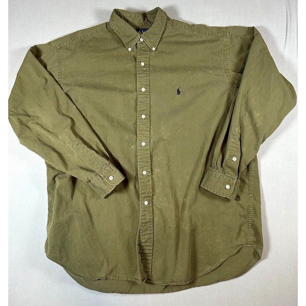 Ralph Lauren Blaire Mens XL Green Solid Woven Cotton LS Button-Down Shirt